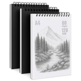 A4 Sketchbook (Pack of 3) Spiral Bound – 60 Pages, 120 GSM Textured Paper – Top Spiral Art Pad for Drawing, Sketching, Journaling – Acid-Free, Soft Cover, Artist Sketch Book for All Ages