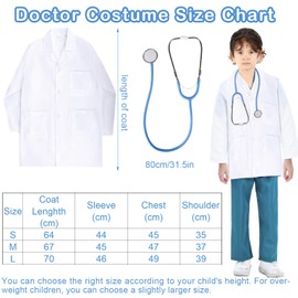 Moiuguli Doctor Costume Children, Doctor's Coat Children Doctor Lab Coat Children Scientist Unisex with Stethoscope Accessories Doctor Toy Children Boys Girls Fancy Dress Costumes from 2 3 4 5 6 7 8 9