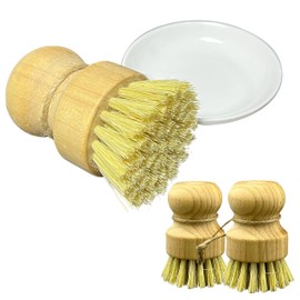 Bamboo Dish Scrub Brushes3pc eco-Friendly Bamboo Dish Brush Set with Ergonomic Handle Quick-Drying & Durable for Surface-Safe scrubbing Ideal for Iron cookwareWashing Cast Iron Pan/Pot