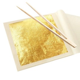 Pure Edible 24K Gold Leaf - 10 Leaves Sheet - Size: 1.7×1.7 inch - Perfect for Food Decoration, Beverages and Crafting with Wood Tweezers (24K Gold)