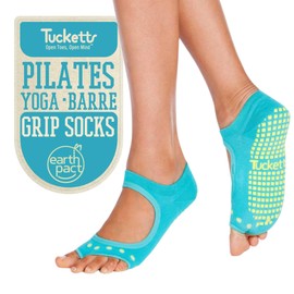 Tucketts Allegro Toeless Non-slip Grip Socks - Cotton Socks for Yoga, Barre, Pilates, Dance, Ballet - Size 5-13, Turquoise, Large/X-Large