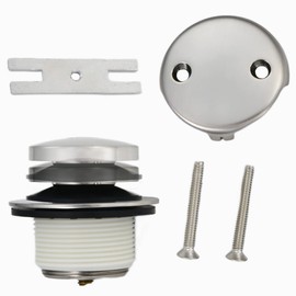 Tip-Toe Bath Tub Drain Trim Kit Set Assembly with Two-Hole Overflow Faceplate Stopper Plug Universal Fine Coarse Thread Screws Gasket Adapter for Bathroom Bathtub
