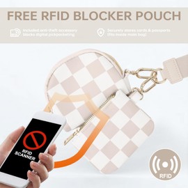 Cross Body Bag for Women Checkered Crossbody Bags Bum Bag for Women Fanny Packs for Girls Small Nylon Checkered Purse Trendy Shoulder Pouch for Womens (Checkered Beige, One Size)
