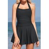 SHEKINI Women's Halter One Piece Skirt Swimsuits Ruched Swimdress Tummy