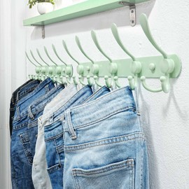 Dseap Coat Rack Wall Mounted - 5 Tri Hooks, Heavy Duty, Stainless Steel, Metal Coat Hook Rail for Coat Hat Towel Purse Robes Mudroom Bathroom Entryway, Green