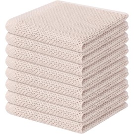 Moosfor 100% Cotton Kitchen Cleaning Cloths, Highly Absorbent Soft Dish Cloths, Quick Drying Kitchen Accessories for Washing Up, Pack of 8, 30 x 30 cm, Beige