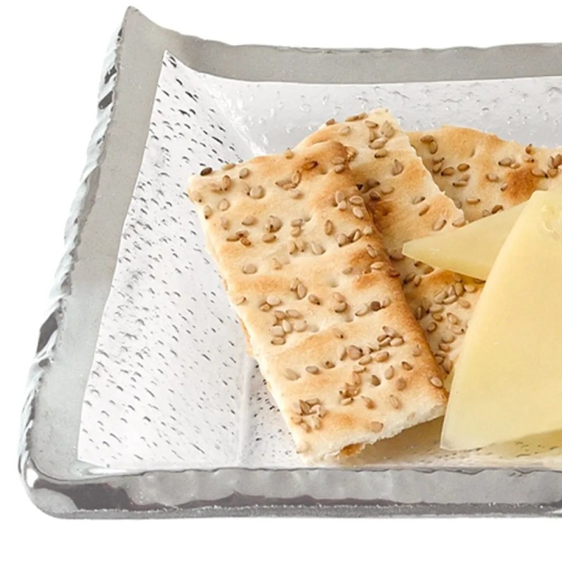 Homeroots 18 Mouth Blown Rectangular Edge Silver Serving Platter Or