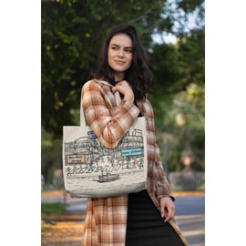 Beary Blu Cities Around the World Artwork Tote Bag Series- Designed in the USA, 17"x14", Double Sided Print, Souvenir & Gift (New Orleans)