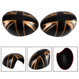 Frezon 2Pcs Union Jack UK Flag Mirror Covers for MINI Cooper R55 R56 R57 Black/Gold