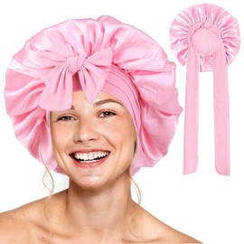 Barlone Silk Bonnet for Sleeping, Long Hair, Bonnet Silk, Soft and Comfortable, Hair Bonnet, Sleep Cap Silk for Adjustable Wide Band for Attaching to the Head (Pink)