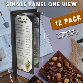 DUPDMKIN Menu Holders PU Leather Menu Covers 4.25" X 11" Ticket Holder for Restaurant, Hotel, Coffee, Bar (6 View, 12 Pack)