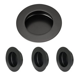 HOMOTEK 4 Pack Round Sliding Closet Door Handles Diameter 2-1/2 in(65mm) Black Flush Pocket Pulls Recessed Bypass Door Handles, Stainless Steel Barn Door Finger Pull Set