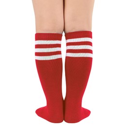 American Trends Kids Red Soccer Socks Boys Red Baseball Socks Youth Toddler Red and White Striped Socks Girls Cotton Stocking for Child 1 Pack Red White 6-9 Years