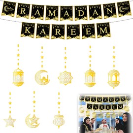 Ramadan Deko-Set - Ramadan Girlande und Eid Mubarak Dekoration in 8 Stilvollen Designs, Perfekt für Ramadan, Umrah Mubarak Deko und Ramadan Mubarak Partys