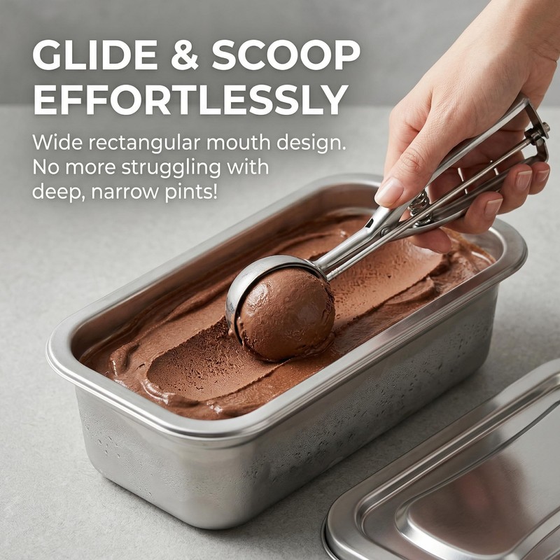 2 Pcs Stainless Steel Ice Cream Containers for Homemade, Reusable