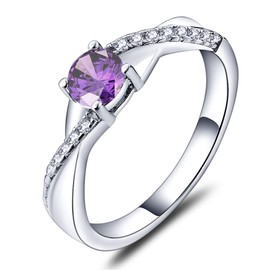 YL 925 Sterling Silver Engagement Ring 5MM Created Amethyst Infinity Ring for Women-size6