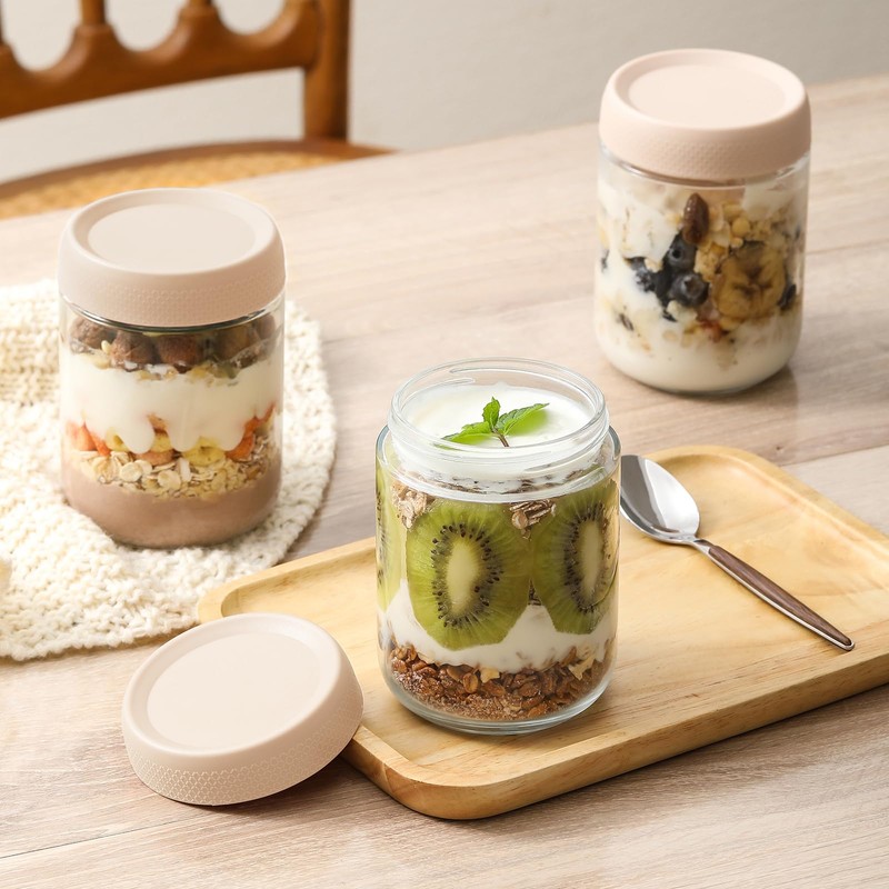 NETANY 6-pack 16oz Glass jars with Airtight Lids, Overnight Oats