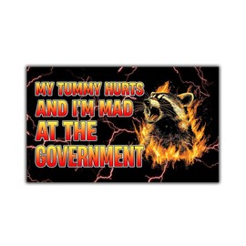 MAIANEY [7.5"x4.5"] My Tummy Hurts And I'm Mad At The Government Magnetic Bumper Sticker Funny Car Bumper Magnets Gen Z Raccoon Anti Government Political Gifts Decorations Car Truck Vehicle Automobile