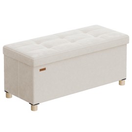 SONGMICS Storage Ottoman Bench, Folding Storage Chest, 15 x 30 x 15.2 Inches, Foot Rest Stool, 20 Gal. (77 L), Velvet Surface, for Bedroom, Entryway, Living Room, Cappuccino Beige ULSF0517W02