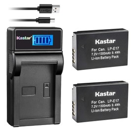 Kastar Battery (X2) & Slim LCD Charger for Canon LP-E17, LC-E17, LC-E17C and Canon EOS M3, EOS Rebel T6i, EOS Rebel T6s, EOS 750D, EOS 760D, EOS 8000D, Kiss X8i Camera