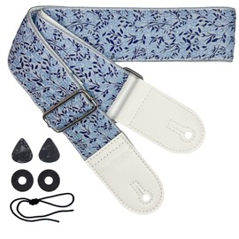 HOWROCK Guitar Strap Adjustable 35" – 59" Bass Electric Acoustic White Jacquard Embroidery for Guitarists (Floral, Blue)