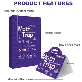 Pantry Moth Traps 10-Pack Safe and Effective for Food and Clothing- Glue Traps with Pheromones for Wool Closet Carpet Food and Cupboard K09