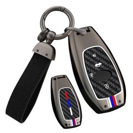 HIBEYO Key Fob Cover Compatible with Subaru Outback Ascent Forester Crosstrek Legacy Accessories Alloy Carbon Fiber Texture Smart Remote Control Key Case with Leather Keychains-4 Button Black