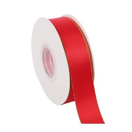 ITIsparkle 25mm Width Double Faced Satin Ribbon 22 Meters with Gold Edges, 25mm X 25M - Red