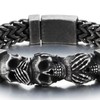Men's Stainless Steel Three Wise Skulls Bracelet, Heavy-Duty Woven Wheat