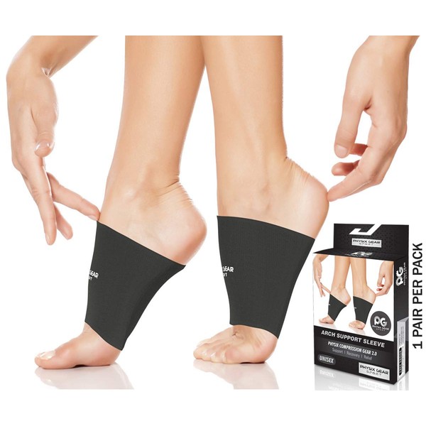 Physix Gear Sport Arch Supports for Plantar Fasciitis Relief (1 Pair) - Foot Sleeve Arch Support for Flat Feet, Plantar Fasciitis Wrap, Arch Compression Support Sleeves, Fast Relief (Black, M)