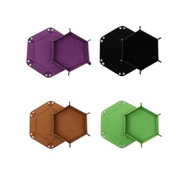 Set of 4 Hexagon Cube Plates - Foldable PU Leather & Velvet Cube Mat - Dice Tray/Dice Mat for DND, RPG, Dungeons & Dragons, Tabletop - 4 Colours, Portable (Black, Brown, Purple, Green)