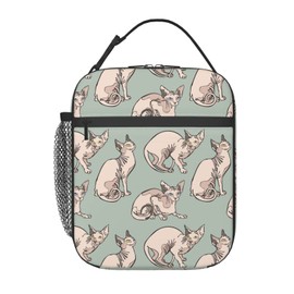Hairless Naked Cats Sphynx Cats Lunch Box Insulated Lunch Bag Thermal Reusable Lunch Tote Bag For Work Picnic