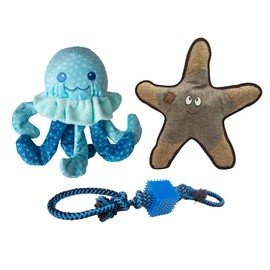 Health Extension SnugArooz Toy Bundle - Jelly The Fish - Sophie The Starfish & Tug N' Cube with Patch Repair - Fun & Durable Toys for Dogs