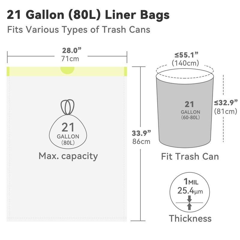 Ninestars Extra Strong White Trash Bags with Drawstring, Multiple Sizes