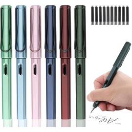 6 Piezas Juego de Pluma Estilográfica,Plumas Fuente con 10 Cartuchos de Tinta,Punta de Iridio de 0.38mm,para Trabajar y Escribir de Fountain Pen