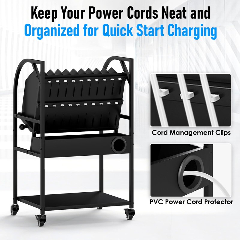 Gtouse 2 Tier Open Laptop Charging Cart with Wheels, 10