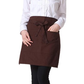 SENRISE Waist Apron Waist Apron with 2 Pockets, Waiter Server Short Half Aprons for Women Men, Waitress Aprons - Cotton Short Apron for Kitchen Restaurant, Brown-1Pcs, One size