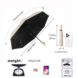 erised's bifrost Folding Umbrella, Outdoor UV Protection, Sun Protection, Small for Suitcase, Pocket Umbrella, Automatic Open and Close, with Push Button for Women and Children, Travel, Light Beige