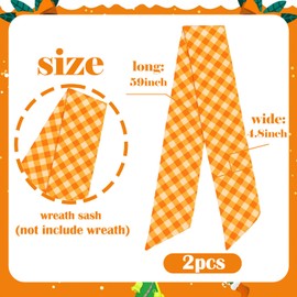 Wreath Sash for Front Door Orange and White Plaid Garland Ribbon Accessories for Wreath Yard Doorway Indoor Outdoor Bow Bridal Shower Home Decoration (Orange White)