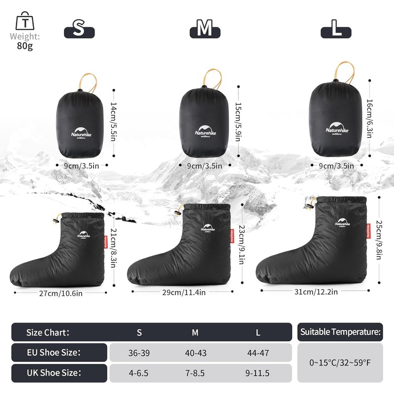 Naturehike Ultralight Winter Goose Down Booties, Camping Warm & Cozy