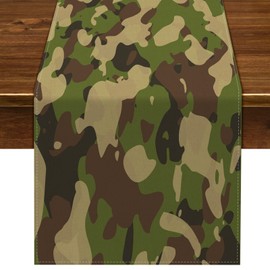 Nepnuser Linen Camo Table Runner Army Military Camouflage Coast Guard Air Force Soldier Hunting Themed Birthday Party Table Decorations and Supplies