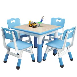 MilleLoom Kids Table and Chairs, Height Adjustable Children Table with 4 Chair Set, Kids Tables for Age 2-10, Graffiti Desktop, Children Multi-Activity Table for Classrooms,Daycares,Home