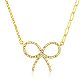 XIBYZB Gold Necklace for Women, 18K Gold Plated Cute Bow Pendant with Sparkling Diamonds Necklace Trendy Necklaces for Women Jewelry Gift
