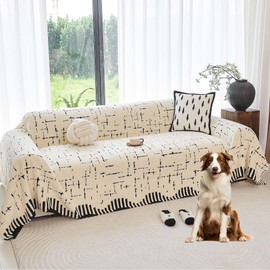 Yajue Sherpa Fleece Couch Cover for 2 Cushion Sofa, Beige, 71" x 118" – Pet Proof Sofa Covers, Heavy Duty, Scratch Resistant, Pet Friendly Furniture Cover – Easy Install, Machine Washable