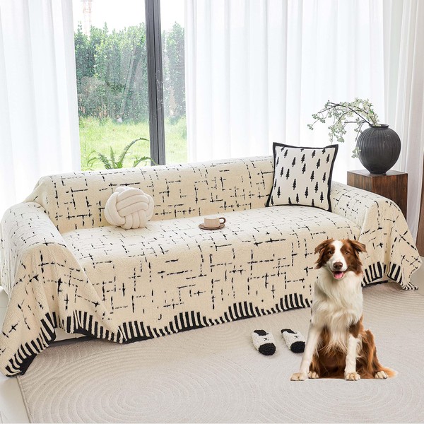 Yajue Sherpa Fleece Couch Cover for 2 Cushion Sofa, Beige,