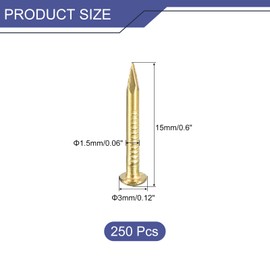 sourcing map 250 Pcs Small Tiny Nails 1.5mmx15mm(DXL) Tiny Brass Nails Hardware Nails Small Nail for Wooden DIY Decorative Boxes Household Accessories, Brass Tone