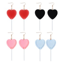4 Pairs Candy Earrings, Cute Lollipop Earrings Resin Alloy Lovers Heart Earrings Dangle Earrings Candy Earrings for Women Girls Music Fans (4 Colours), Resin, No Gemstone