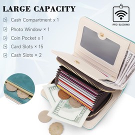 KITEVIUN Wallet Women RFID Blocking Small Wallets with Cash Clutch Compact Bifold with Zipper Coin Pocket Ladies Credit Card Holder Glittery Butterfly Travel Purse with Tassel PEACOCK-BLUE