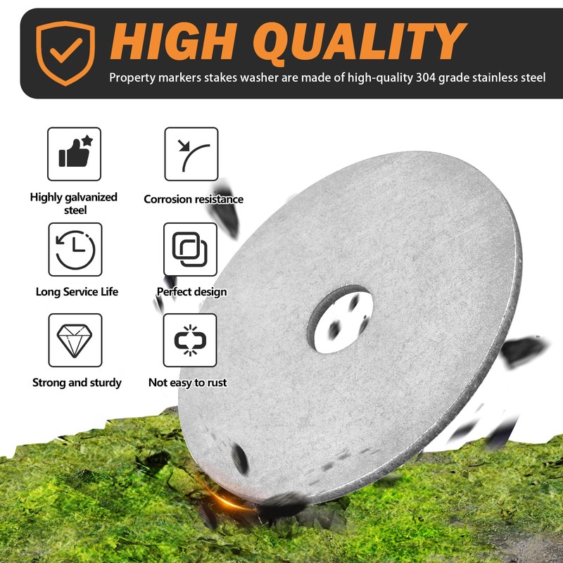 Survey Markers Stakes Stainless Washers for Low Profile Property Line