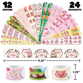 96 PCS Pig Party Favors Set – 72 Pre-Cut Temporary Tattoos & 24 Slap Bracelets for Kids, Cute Farm Birthday Decorations, Barnyard Party Supplies & Classroom Rewards